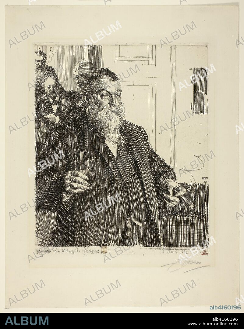 A Toast II. Anders Zorn; Swedish, 1860-1920. Date: 1892-1893. Dimensions: 300 x 259 mm (image); 318 x 268 mm (plate); 448 x 348 mm (sheet). Etching on cream laid paper. Origin: Sweden.