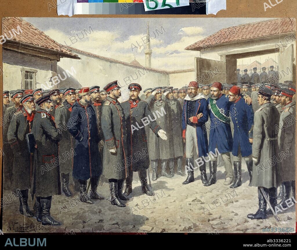 ALEXEI DANILOVICH KIVSHENKO. Fall of Plevna. The wounded Osman Pasha before Emperor Alexander II.