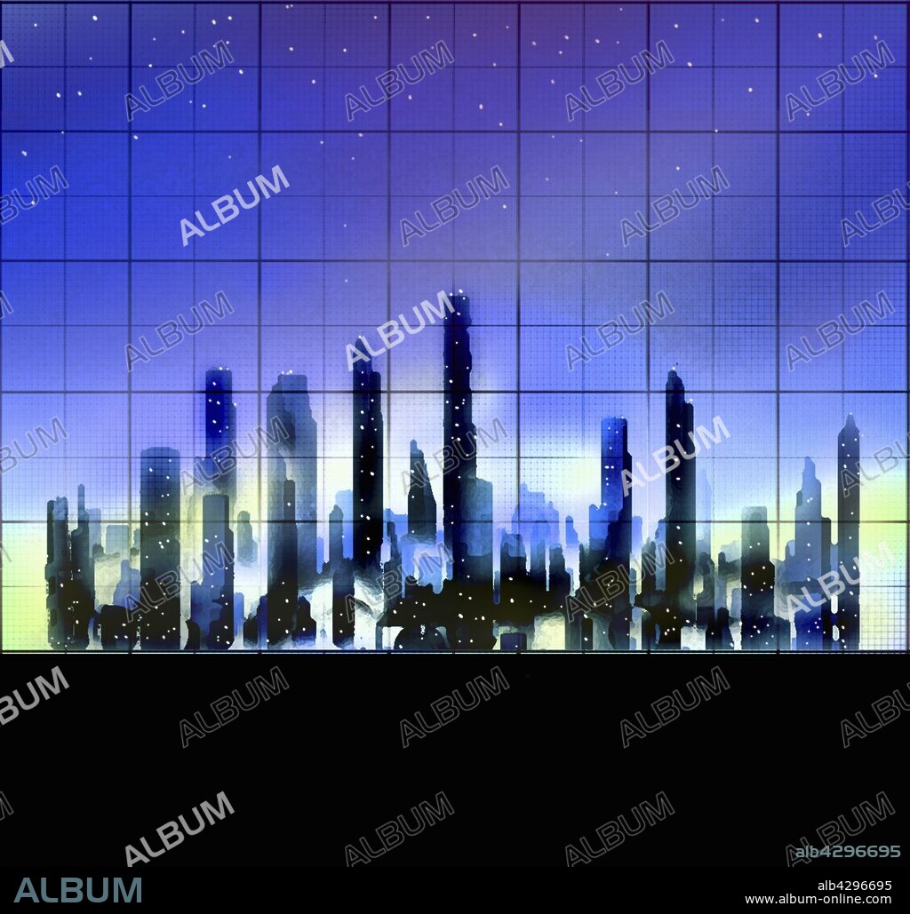 Skyscraper buildings in city finance district on bar graph.