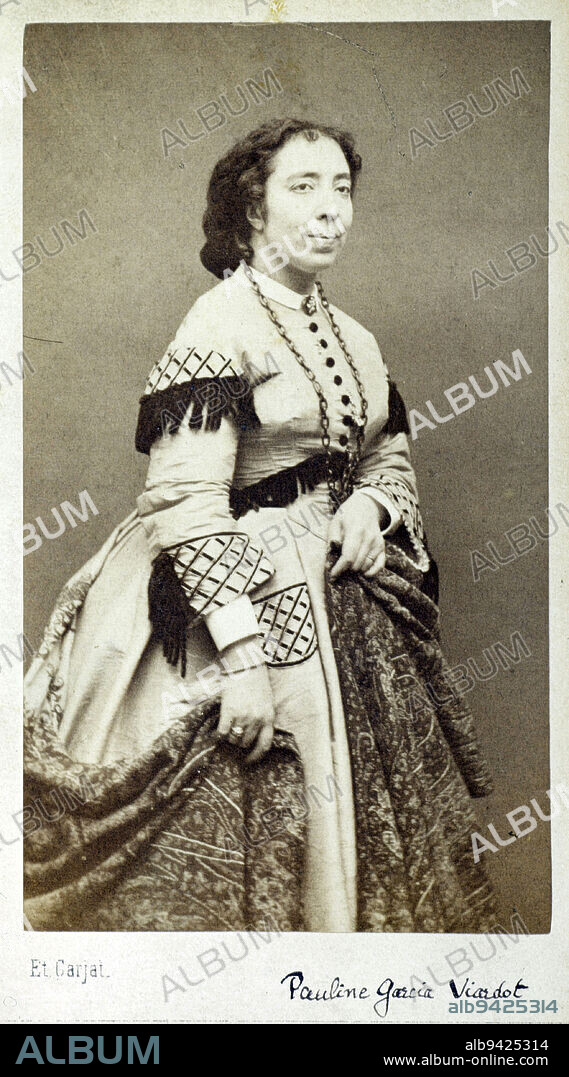 Portrait of Pauline Viardot (born Pauline Garcia, 1821-1910), mezzo-soprano and composer., Carjat, Etienne, Photographer, Carjat & Cie, Photographer, Between 1861 and 1865, 2nd half of the 19th century, Photography, Graphic arts, Photography, Albumen paper print, Dimensions - Work: Height: 9.1 cm, Width: 5.3 cm, Dimensions: Height: 10.4 cm, Width: 6 cm.