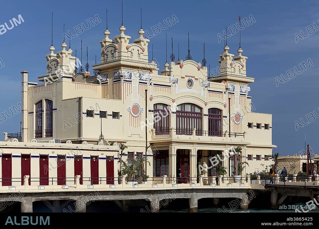 Antico Stabilimento Balneare Spa Hotel, 1912, Liberty style architecture, Mondello, Palermo, Sicily, Italy, Europe.