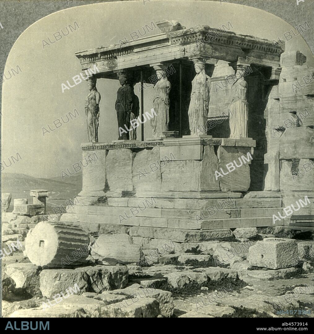 'Portico of the Carytides on the Erechtheum, Acropolis, Athenaai (Athens), Greece', c1930s. Caryatids on the 5th century BC Erechtheum temple at the Acropolis of Athens in Greece. From "Tour of the World". [Keystone View Company, Meadville, Pa., New York, Chicago, London].