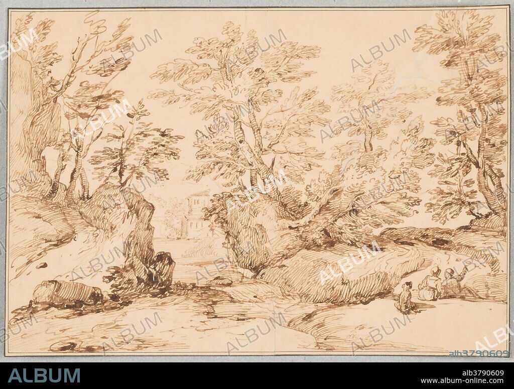 ANONYME. Anonymous / 'Landscape'. XVIII century. Pencil on dark yellow paper.