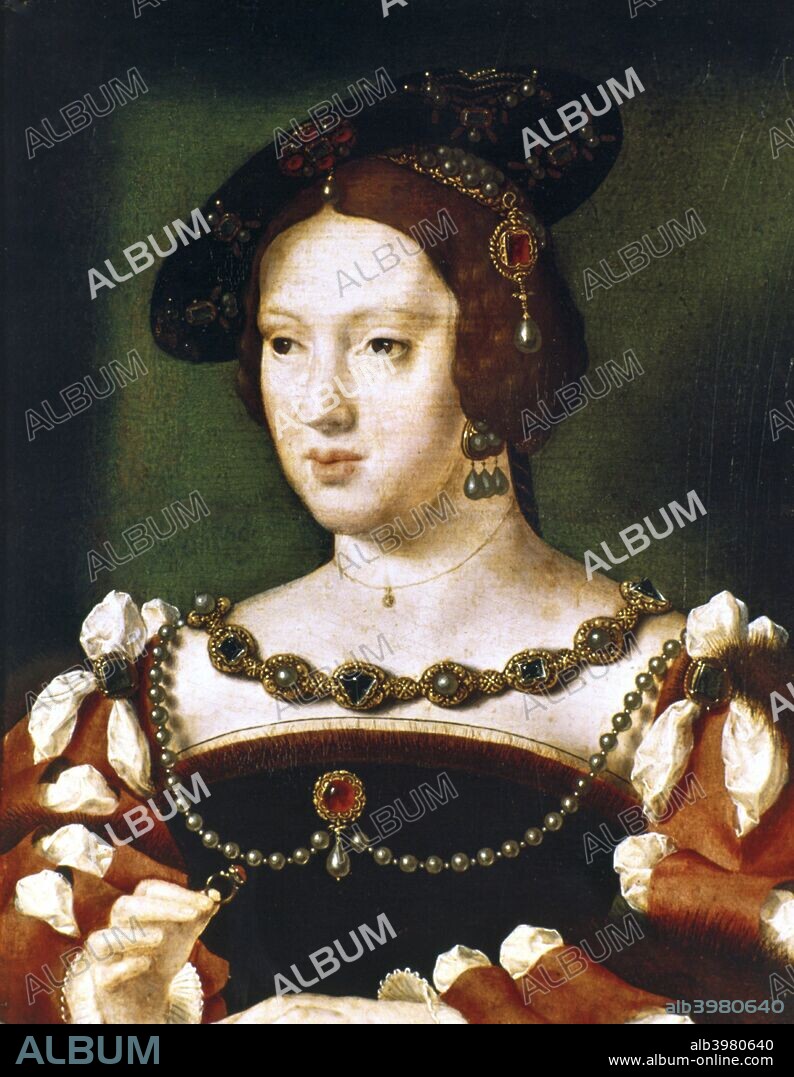 Portrait of Eleanor of Hapsbourg (1498-1558), Queen of France, c1530-1540. Eleanor of Hapsbourg was Archduchess of Austria, Queen of Portugal, then Queen of France and the second wife of Francois I. From the Museu Nacional de Arte Antiga, Lisbon, Portugal.