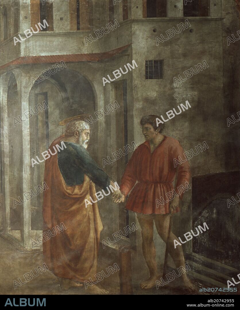 TOMMASO DI SER GIOVANNI DI MONE (1401-28) MASACCIO. CAPILLA BRANCACCI - EL PAGO DEL TRIBUTO O EL TRIBUTO DE LA MONEDA (DETALLE) - 1428 - ANTES DE RESTAURAR - RENACIMIENTO ITALIANO.