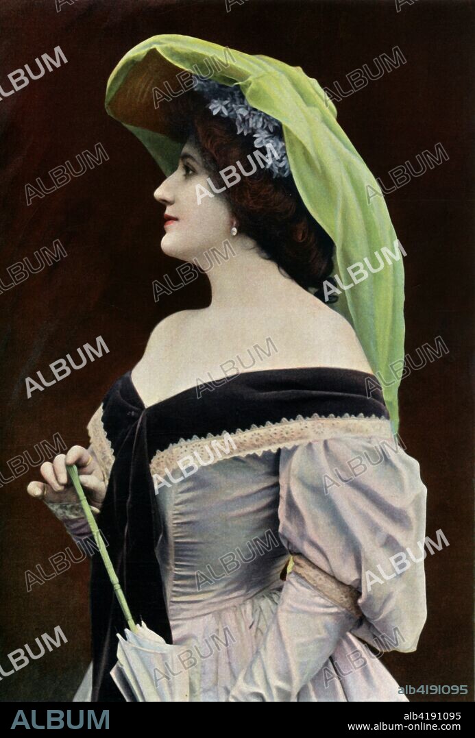 'Theatre Des Varietes. - Mlle. C. Thevenet. - Role de Caroline - La Chauve-Souris', 1904. Cecile Thevenet (1872-1956) as Caroline in  La Chauve-Souris or Die Fledermaus a Vienese operetta by Johann Strauss adapted by Paul Ferrier.  From "Le Theatre - Jan-June 1904". [Le Theatre, Paris, 1904].