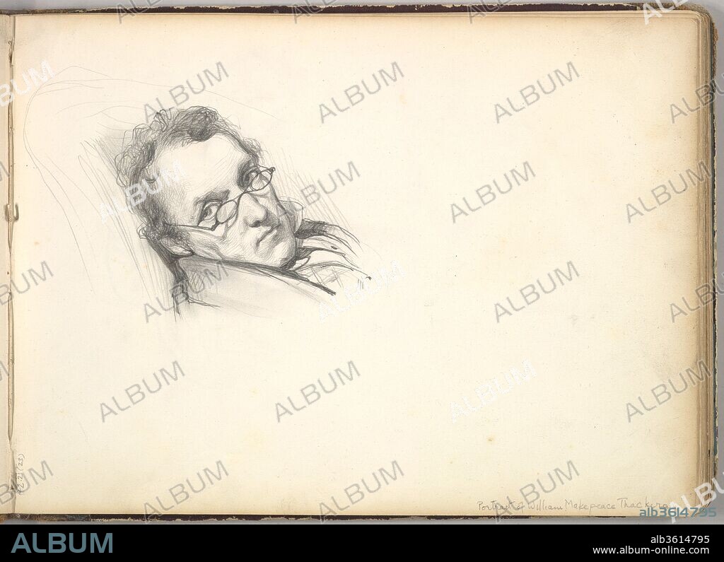 LORD LEIGHTON FREDERIC. William Makepeace Thackeray (in Sketch Book With Drawings on Twenty-six Leaves). Artist: Frederic, Lord Leighton (British, Scarborough 1830-1896 London). Dimensions: Sheet (page): 7 7/8 x 10 7/8 in. (20 x 27.6 cm). Date: ca. 1850.