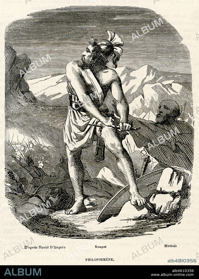 PHILOPOEMENE (-253 a -183) blesse . Illustration de 1851 d'apres la sculpture de DAVID d'Angers (1788-1856) pour Histoire des Martyrs de la Liberte par Alphonse ESQUIROS (1812-1876). Credit : Collection Jonas/Kharbine-Tapabor.
