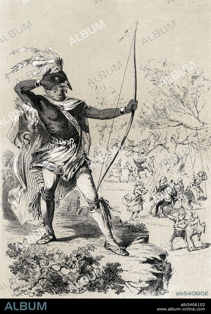 Entitled: Who killed Cock Robin? I, said the Sparrow, with my bow and arrow, I killed Cock Robin. "Who Killed Cock Robin?" is an English nursery rhyme. The rhyme has often been reprinted with illustrations, as suitable reading material for small children. Henry Louis Stephens (February 11, 1824 - December 13, 1882) was an American illustrator and editorial cartoonist. Stephens was well known as a caricaturist, excelling especially in the humorous delineation of animals. He painted in watercolors, but rarely exhibited his works. 1865 illustration.