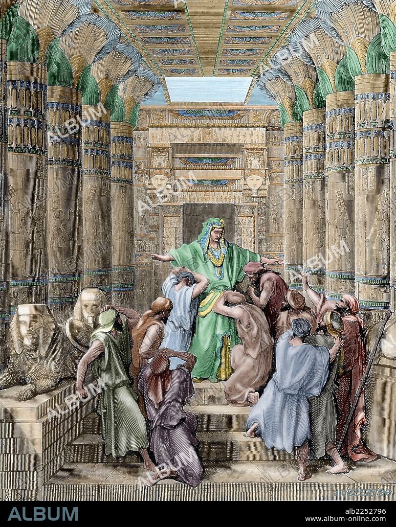PAUL GUSTAVE DORÉ. Old Testament. Genesis. Joseph. Patriarch of Israel. Joseph recognized by his brothers. Engraving by Gustave Dore. 19th century. Colored.
