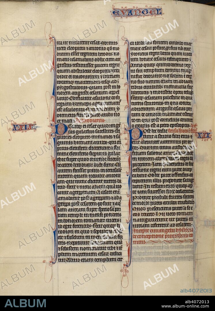 Chapter initials, 'P', delicately flourished in red and blue. Double columns of text. . Petrus Comestor, Historia Scholastica, including the paraphrase of the Acts of the Apostles attributed to Petrus Pictaviensis (Cf. 2 C. I). Preceded by the 'pro-logus epistolaris'. Late XIII cent. [A.D.1283-1300]. Source: Royal 3 D. VI, f.233v. Language: Latin.