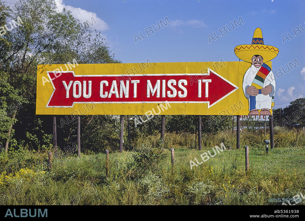 South of the Border Billboard, 'You Can't Miss It', Dillon, South Carolina, USA, John Margolies Roadside America Photograph Archive, 1986.