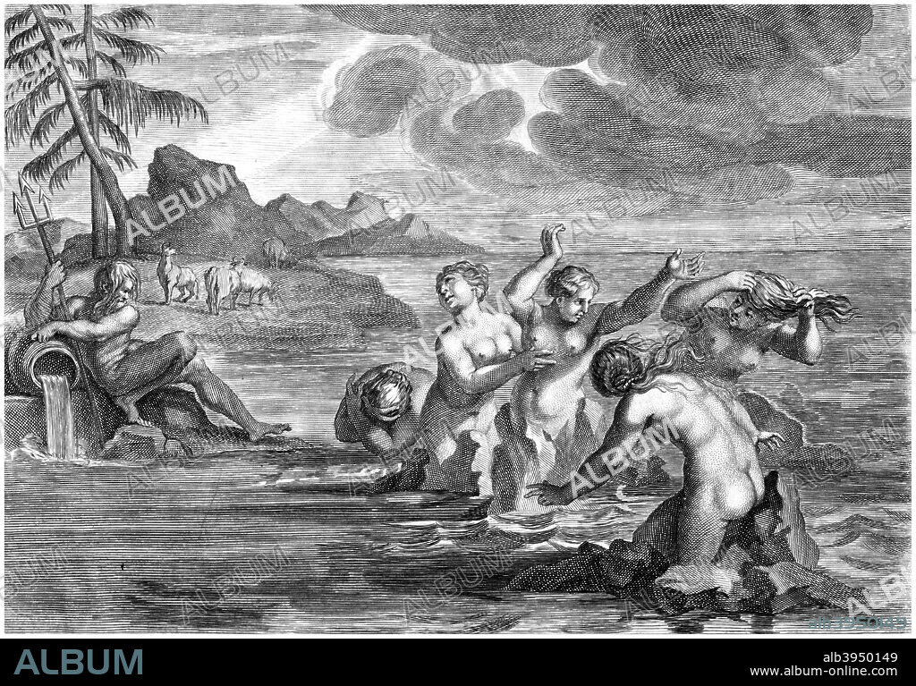 The Cerastae changed into bulls, and the Propoetides into rocks. A scene from Ovid's Metamorphoses.