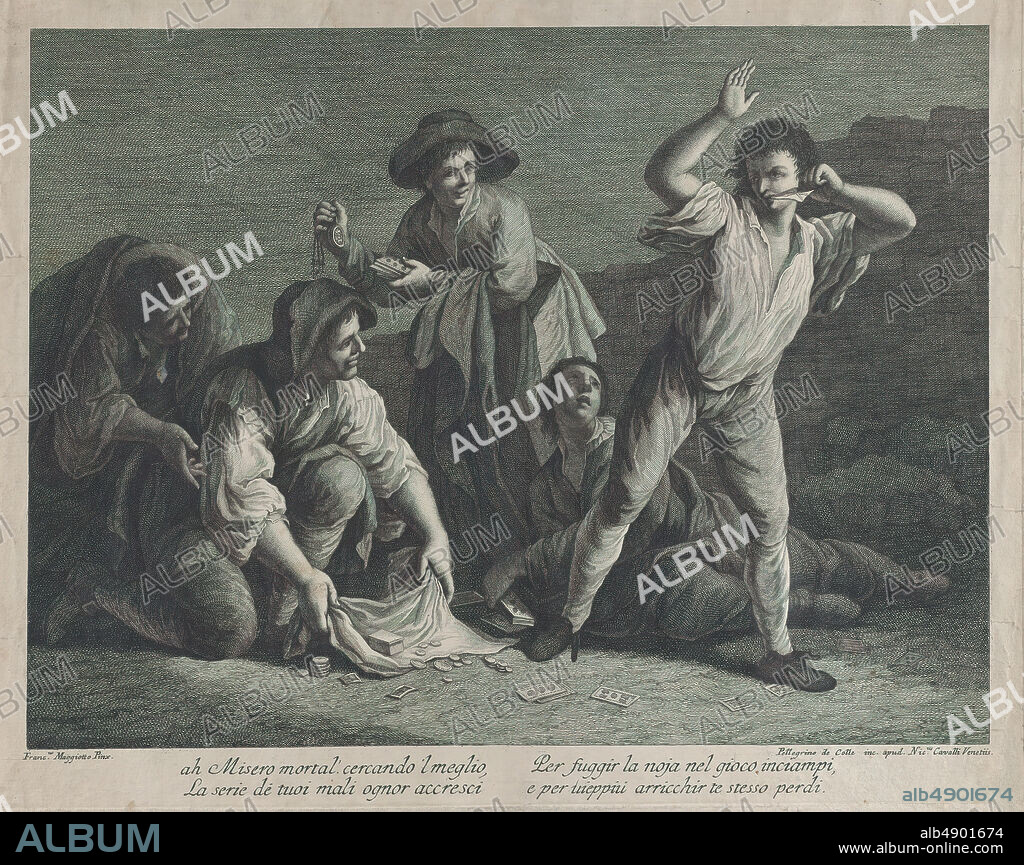 Pellegrino dal Colle, A group of people gambling, Pellegrino dal Colle (Italian, Belluno 17371812 Venice), After Francesco Maggiotto (Italian, Venice 17381805 Venice), 17701800, Etching, Plate: 13 3/8 × 16 15/16 in. (33.9 × 43 cm), Sheet: 13 3/4 × 17 5/16 in. (35 × 43.9 cm), Prints.