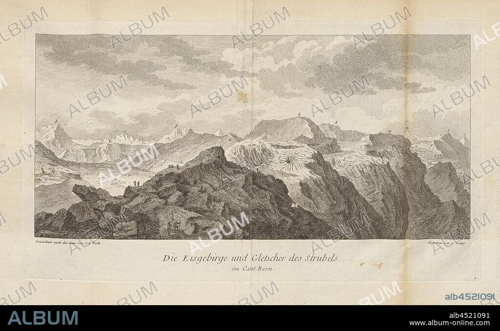 The ice mountains and glaciers of the Strubel in Cant. Bern, Ice Mountains and Glaciers on Strubel, Signed: J. H. Koch, A. Zingg, Etching, Plate 10, to p. 132 (Part 1), Koch, J. H. (ad nat. del.); Zingg, Adrian (sculp.), 1760, Gottlieb Sigmund Gruner: Die Eisgebirge des Schweizerlandes. Bern: Abraham Wagner, Sohn. 1760.