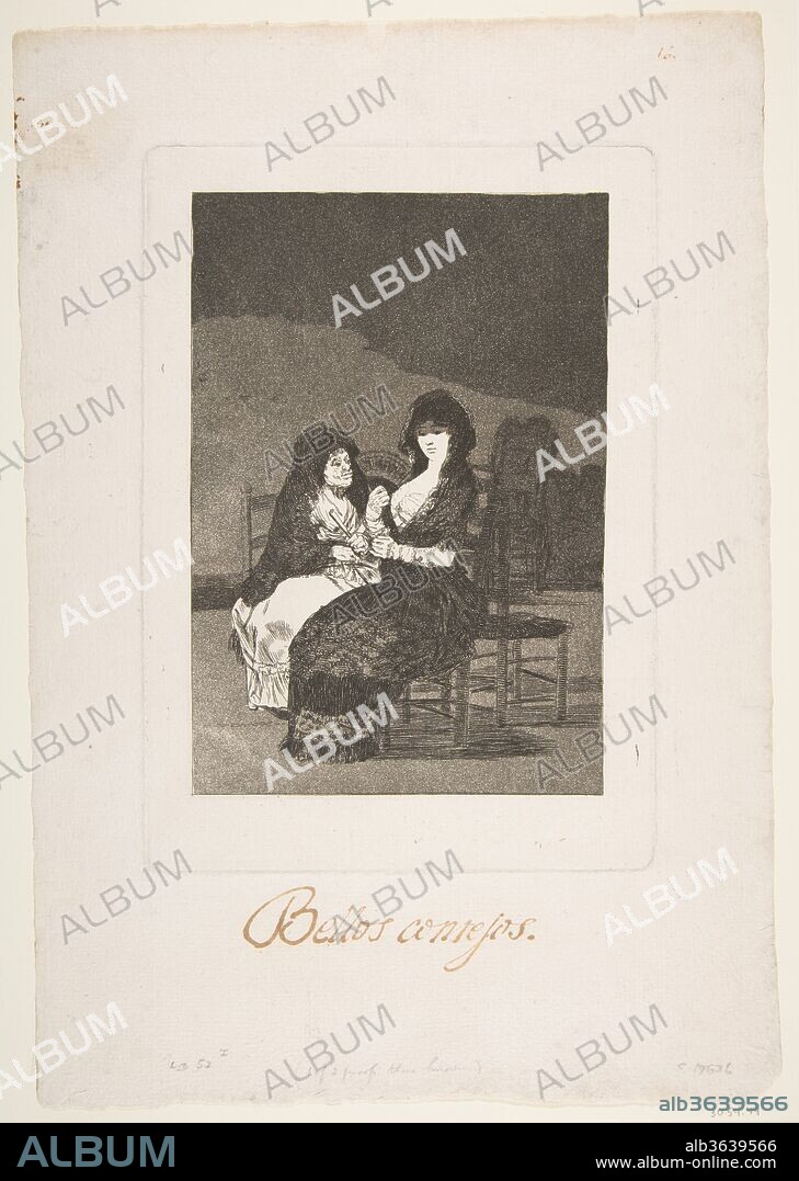 Plate 15 from 'Los Caprichos': Pretty Advice (Bellos consejos). Artist: Goya (Francisco de Goya y Lucientes) (Spanish, Fuendetodos 1746-1828 Bordeaux). Dimensions: Plate: 8 9/16 in. × 6 in. (21.8 × 15.3 cm)
Sheet: 12 3/4 × 8 3/4 in. (32.4 × 22.2 cm). Series/Portfolio: Los Caprichos. Date: 1799.