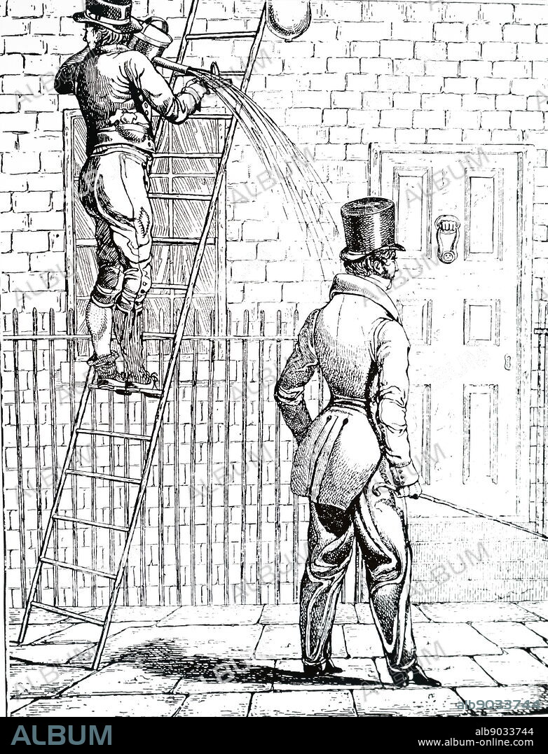 A cartoon commenting on the advantages of gas lighting over oil. Illustrated by Richard Dighton (1795-1880) an English artist in the Regency period. Dated 19th century.