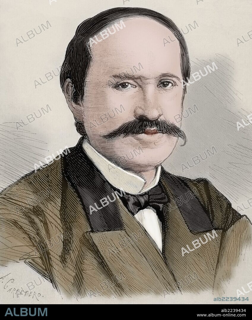 ARTURO CARRETERO Y SÁNCHEZ. El conde Nikolái Pávlovich Ignátiev (1832-1908). Político y diplomático ruso, ministro del Interior del zar Alejandro III (1881-2). Grabado por A. Carretero, en "La Ilustración Española y Americana", año 1876. Coloreado.