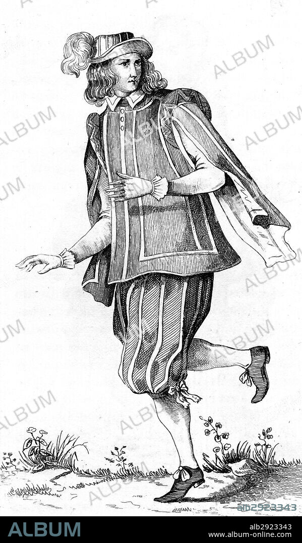 French vintage clothes XVI century Henri kingdom III, King of France. Footman King.