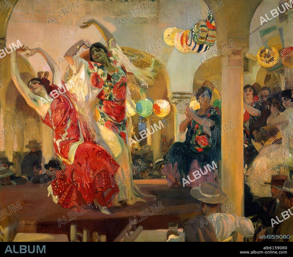 JOAQUIN SOROLLA. BAILE EN EL CAFE NOVEDADES DE SEVILLA 1914.