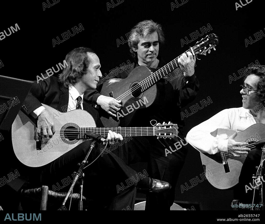 Paco de Lucía, Manolo Sanlucar e Isidro Muñoz. Cumbre Flamenca, Teatro Alcalá Palace, Madrid. 7 abril 1987.
