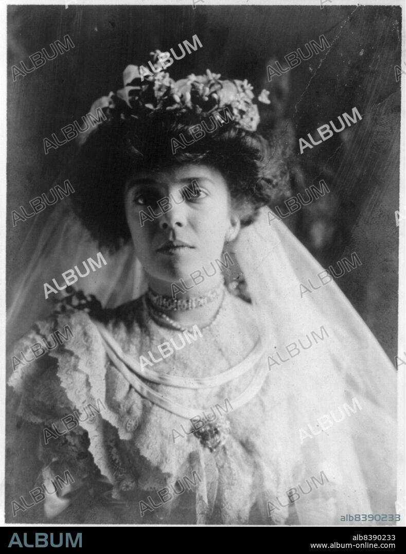 FRANCES BENJAMIN JOHNSTON. Alice (Roosevelt) Longworth, 1884-1980, 1906. Head and shoulders portrait, facing left, in her wedding gown. [Daughter of President Theodore Roosevelt and his first wife Alice Hathaway Lee].
