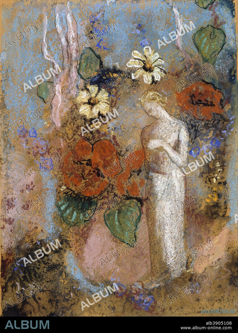 ODILON REDON. Pandora. Date/Period: 1858/1916. Pastel and charcoal on board. Width: 22.1 cm. Height: 29.1 cm (sheet).