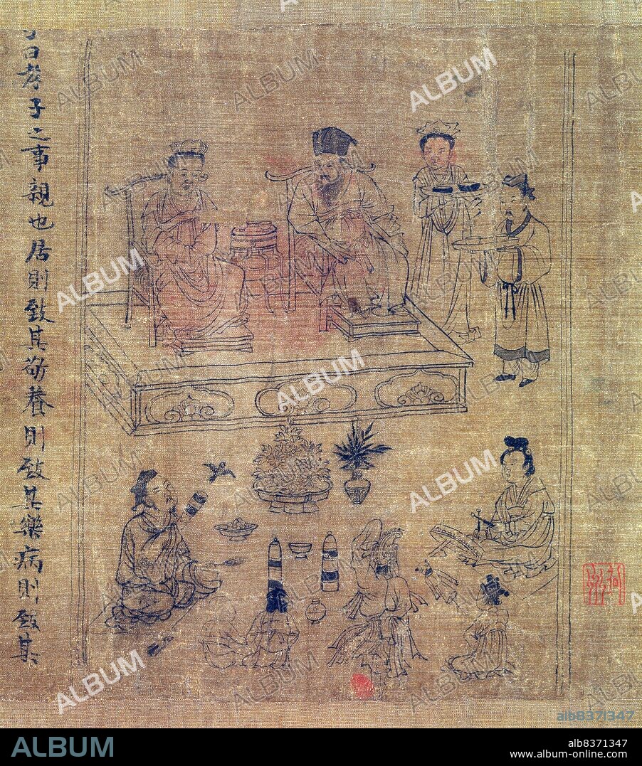 Li Gonglin, style name Boshi, pseudonym Longmian Jushi (Householder of Sleeping Dragon), was a Chinese painter, civil officer and archaeologist in the Northern Song Dynasty.<br/><br/>. Born into a scholarly home near what is modern day Lu'an City, Li Gonglin passed the highest level of civil service examinations at 21 and became a civil officer. He became famous for his paintings of horses, then he turned to Buddhist and Daoist religious painting, as well as portraits and landscapes. His painting style was attributed to the style of Gu Kaizhi and Wu Daozi.