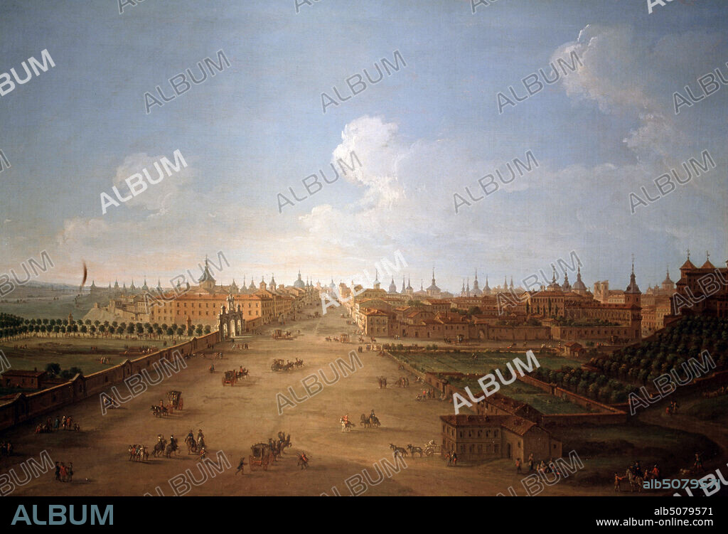 ANTONIO JOLI. JOLI, ANTONIO. PINTOR ITALIANO. 1706-1778. "CALLE DE ATOCHA". AL DERECHA EL RETIRO Y A LA IZQUIERDA LA MURALLA DE MADRID Y LA PUERTA DE ATOCHA. PALACIO DE LIRIA. MADRID. MADRID PINTADO.