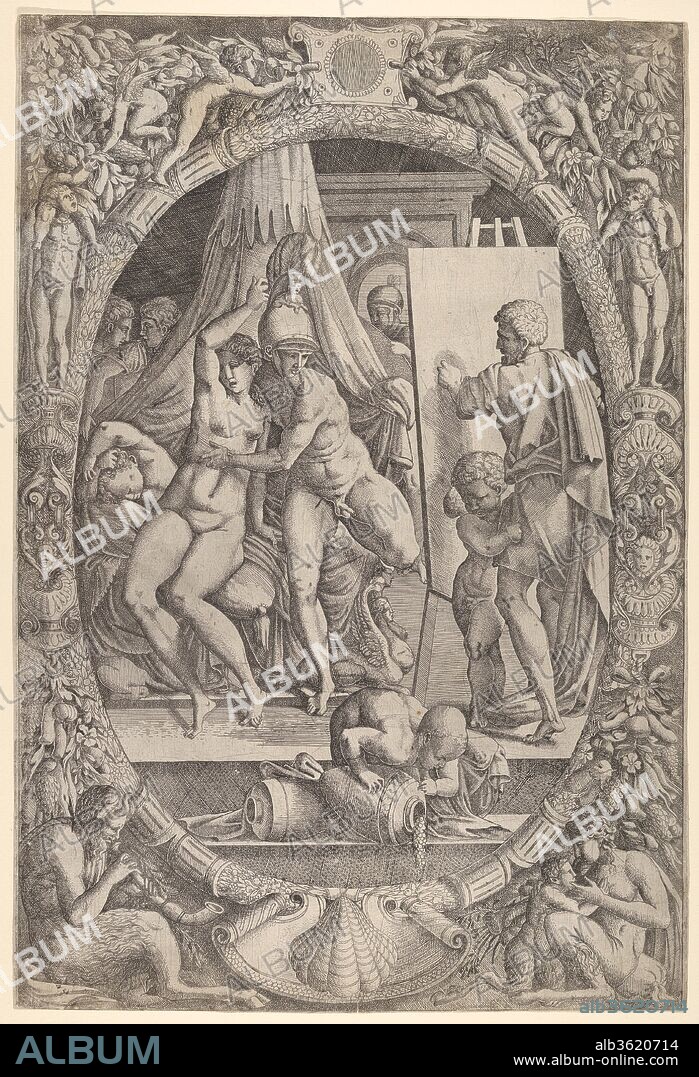 Apelles Painting Alexander and Campaspe. Artist: After Francesco Primaticcio (Italian, Bologna 1504/5-1570 Paris); Master I 0 V (active ca. 1542-45). Dimensions: Sheet: 17 7/16 x 11 7/8 in. (44.3 x 30.1 cm).