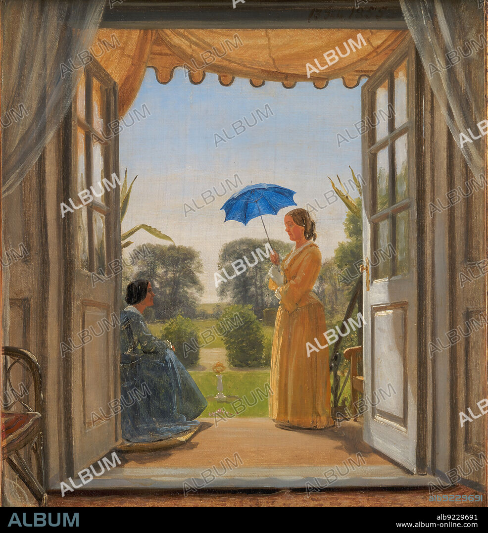 PETER CHRISTIAN THAMSEN SKOVGAARD. Caroline Dalgas og Jeanina Stampe på Nyso havetrappe, 1855.