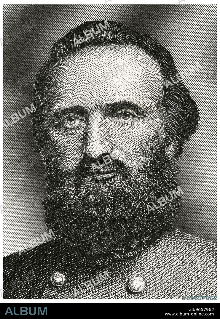 Thomas Jonathan "Stonewall" Jackson (1824-63), Confederate General during American Civil War, Head and Shoulders Portrait, Steel Engraving, Portrait Gallery of Eminent Men and Women of Europe and America by Evert A. Duyckinck, Published by Henry J. Johnson, Johnson, Wilson & Company, New York, 1873.
