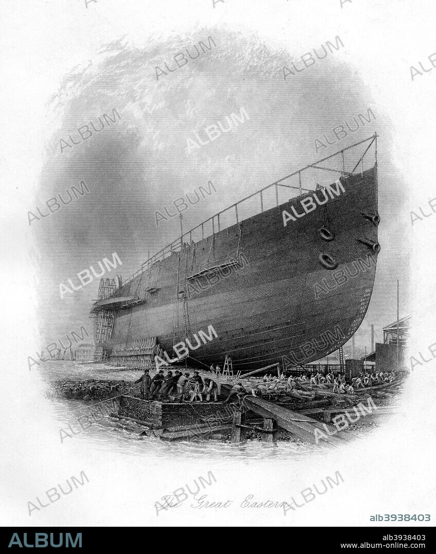The Great Eastern, 1886. Isambard Kingdom Brunel proposed to the Eastern Steam Navigation Company the construction of a steamship five or six times the size of any then in use. It would use two forms of power: paddle-wheels and screw-engines. Constructed from iron at Millwall, London, between 1853 and 1858, the Great Eastern was the largest vessel afloat until she was broken up in 1888. Only in 1899 were her dimensions exceeded by the SS 'Oceanic'.  The Great Eastern was not a success as a passenger vessel and was sold for a fraction of her building cost. She was used as a cable-laying ship, most notably laying the Transatlantic telegraph cable in 1865-1866. Illustration from Cyclopaedia of Useful Arts, Mechanical and Chemical, Manufactures, Mining, and Engineering, by Charles Tomlinson, Volume I, (James S Virtue, London, 1886).