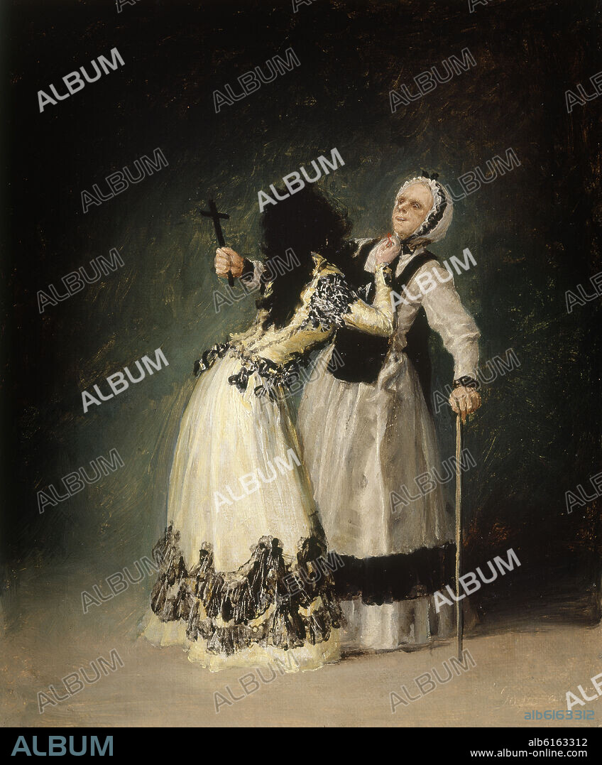 FRANCISCO DE GOYA. Duchess of Alba and her daugther. La Duquesa de Alba con su duena. 1795. Oil on canvas . 31x25. Madrid, Prado museum.