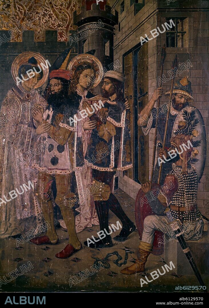 PABLO VERGÓS. RETABLO DE SAN ESTEBAN - DETALLE - PINTURA GOTICA - SIGLO XV - ESCUELA CATALANA.