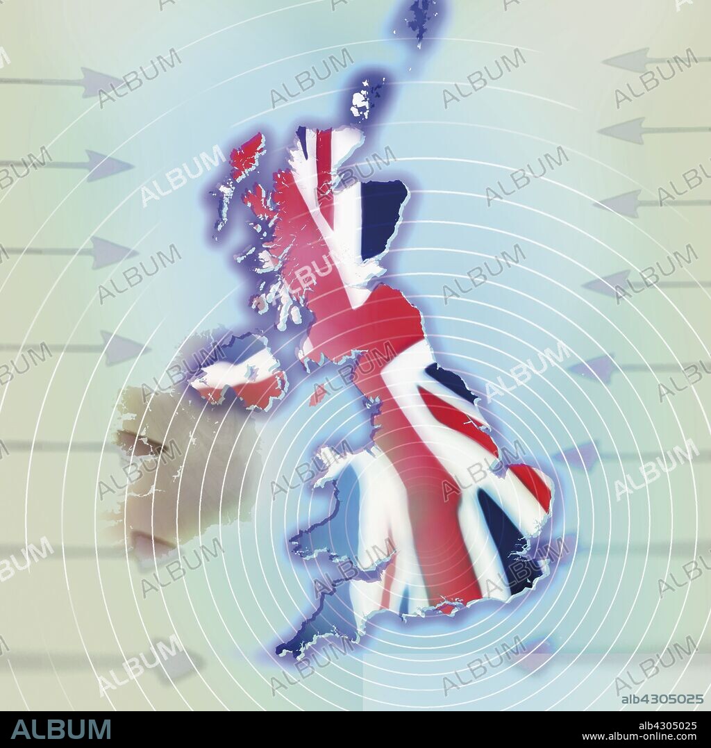 Arrows pointing at map of the United Kingdom.