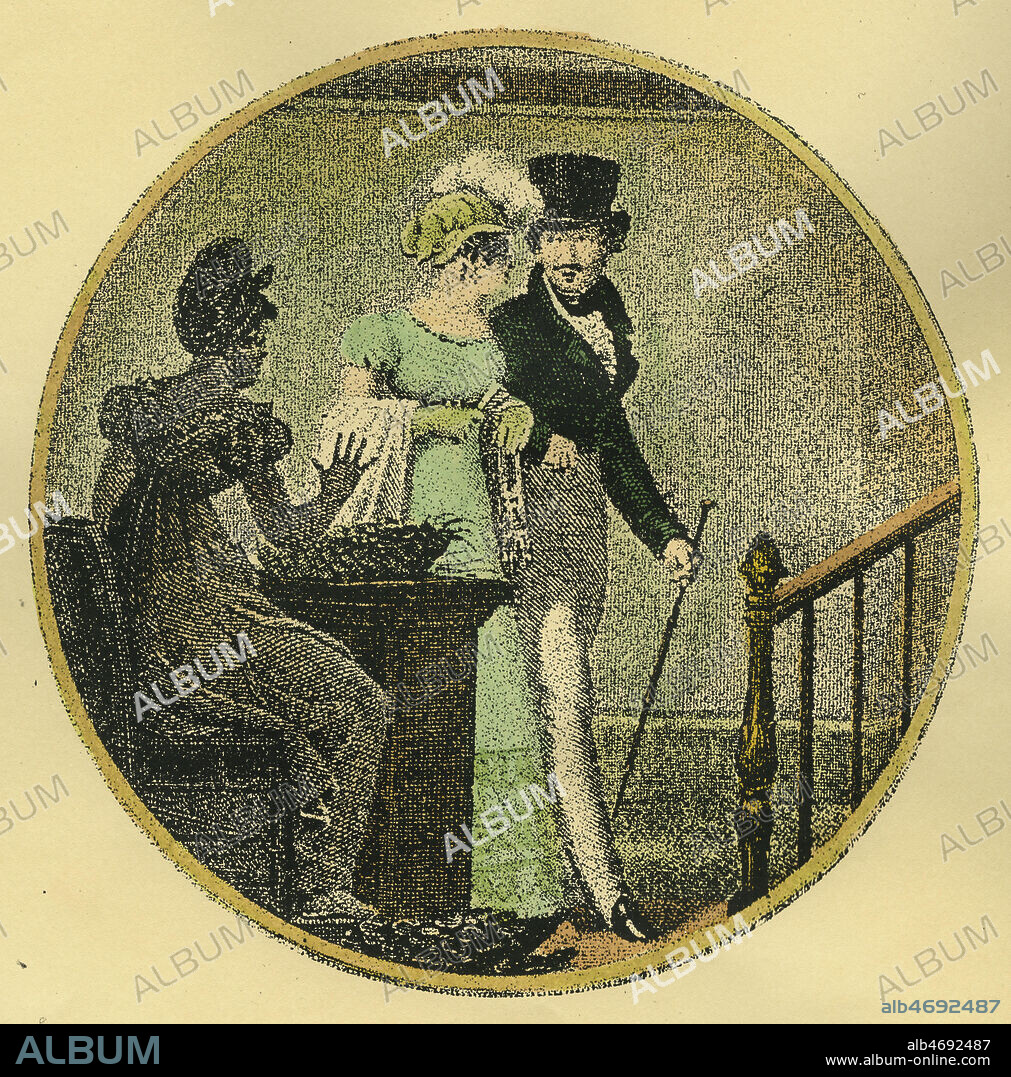 Chez Beauvilliers : Antoine Beauvilliers (1754-1817) restaurateur du Palais-Royal sous la Restauration, un des premiers restaurants. Gravure mise en couleur par nos soins. Credit Collection Kharbine Tapabor.