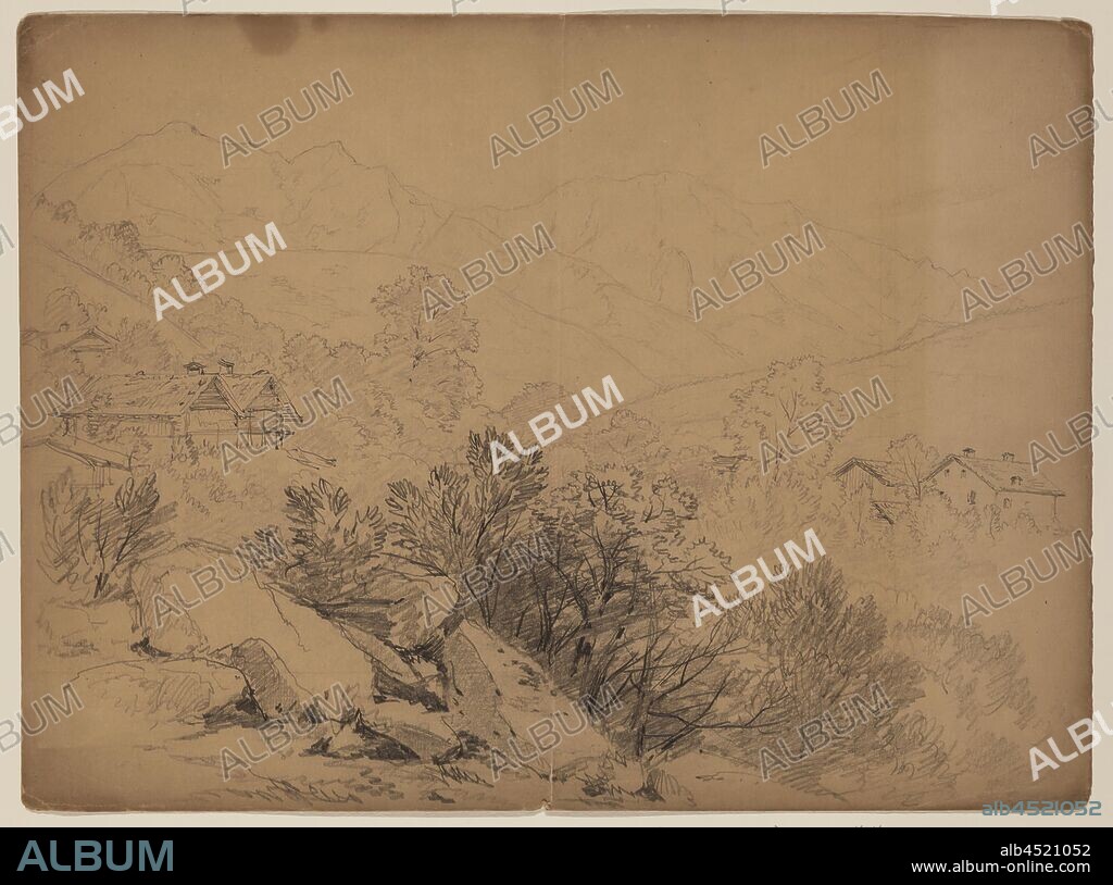 John W. Casilear, American, 1811-1893, Alpine Landscape with Chalets, 19th century, graphite on paper, Sheet: 10 3/4 × 14 1/2 inches (27.3 × 36.8 cm).