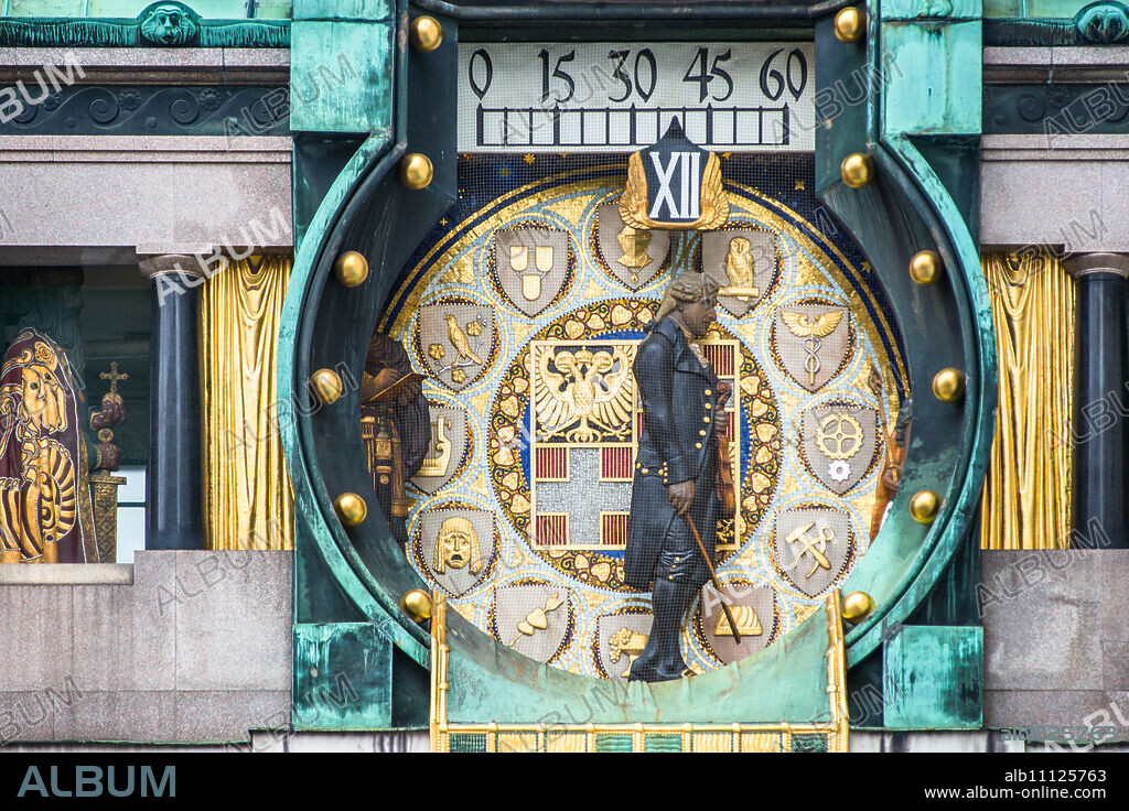 Ankeruhr (Anker clock) at Hohen Markt square, famous astronomical clock built by Franz von Matsch, Vienna, Austria, Europe.