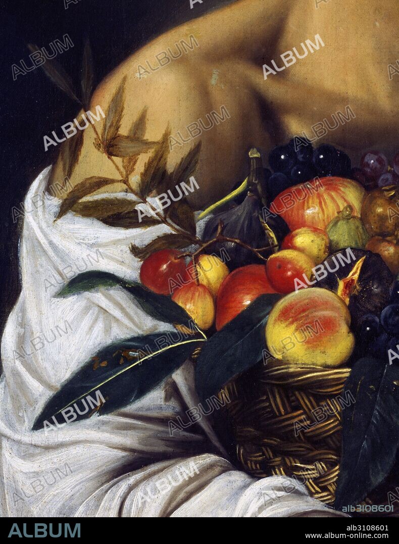CARAVAGGIO. Joven con cesto de fruta (detalle de fruta).