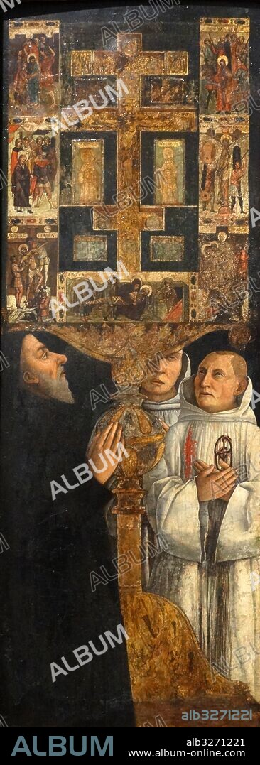 Painting titled 'Cardinal Bessarion with Bessarion Reliquary' by Gentile Bellini (1429-1507)  an Italian painter of the school of Venice. Dated 15th Century.