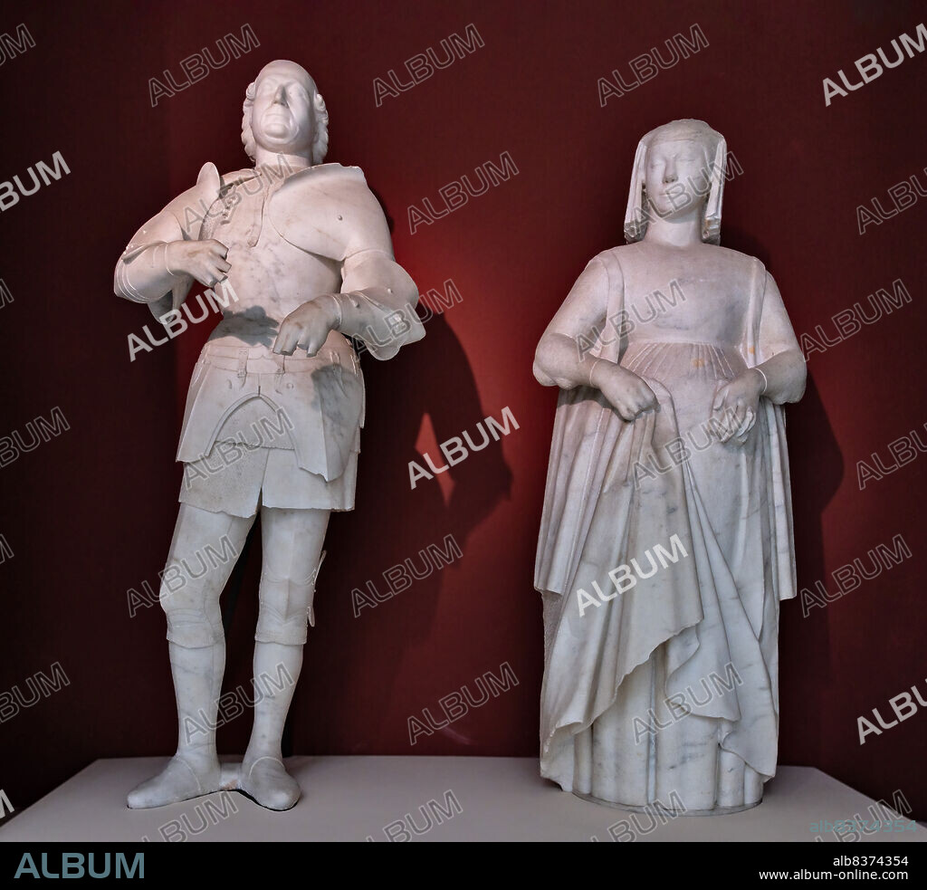 Bianca Maria Visconti, Francesco Sforza, statue in Carrara marble, by Alberto Maffioli, 1491-4.