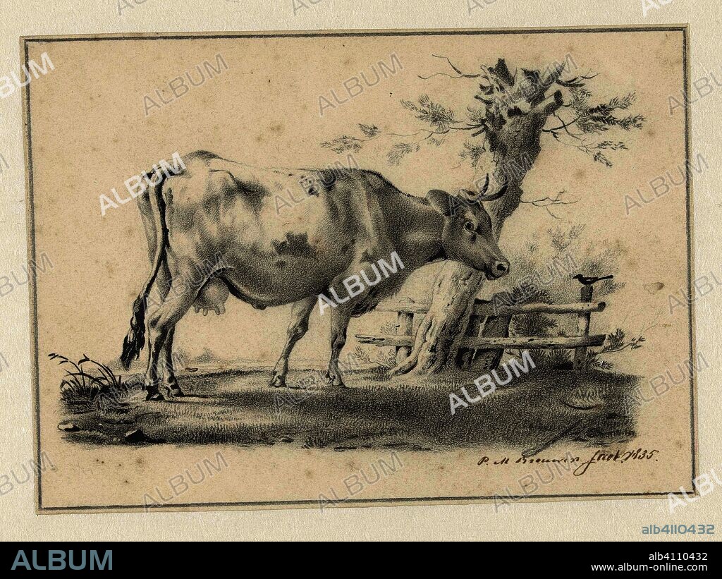 Standing cow, to the right. Draughtsman: Petrus Marius Brouwer. Dating: 1835. Measurements: h 130 mm × w 182 mm.