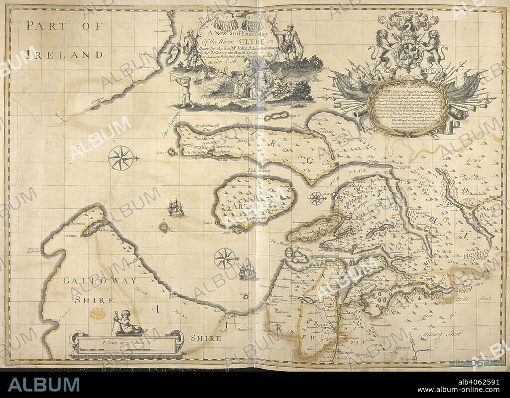 A New and Exact Map Of the River Clyde. A New and Exact Map Of the River CLYDE / Done by the late Mr John Adair Hidrographer and Fellow of the Royal Society and now Publish'd for the Good of the Publick by Geo: Scott. Glasgow, 1731. 1 map : copperplate engraving with hand colour ; 48 x 68 cm; Scale approximately 1:253,440. Source: Maps K.Top 48/76.