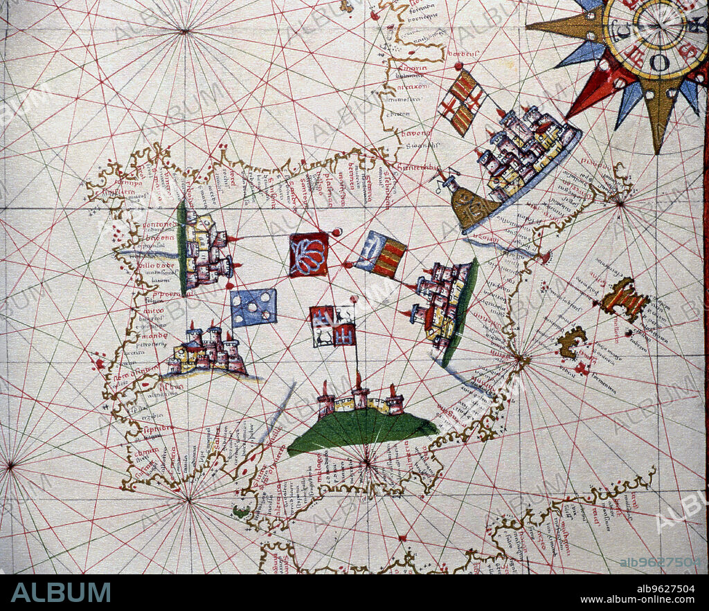 Atlas of Joan Martines, Messina, 1582, in the Iberian Peninsula portulan chart.