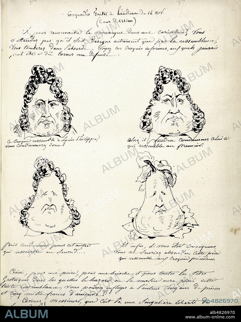 Caricature de LOUIS-PHILIPPE (1773-1850) se transformant en poire realisee par Charles PHILIPON (1800-1862) pour La Caricature en 1830. Credit : Collection GROB/KHARBINE-TAPABOR.