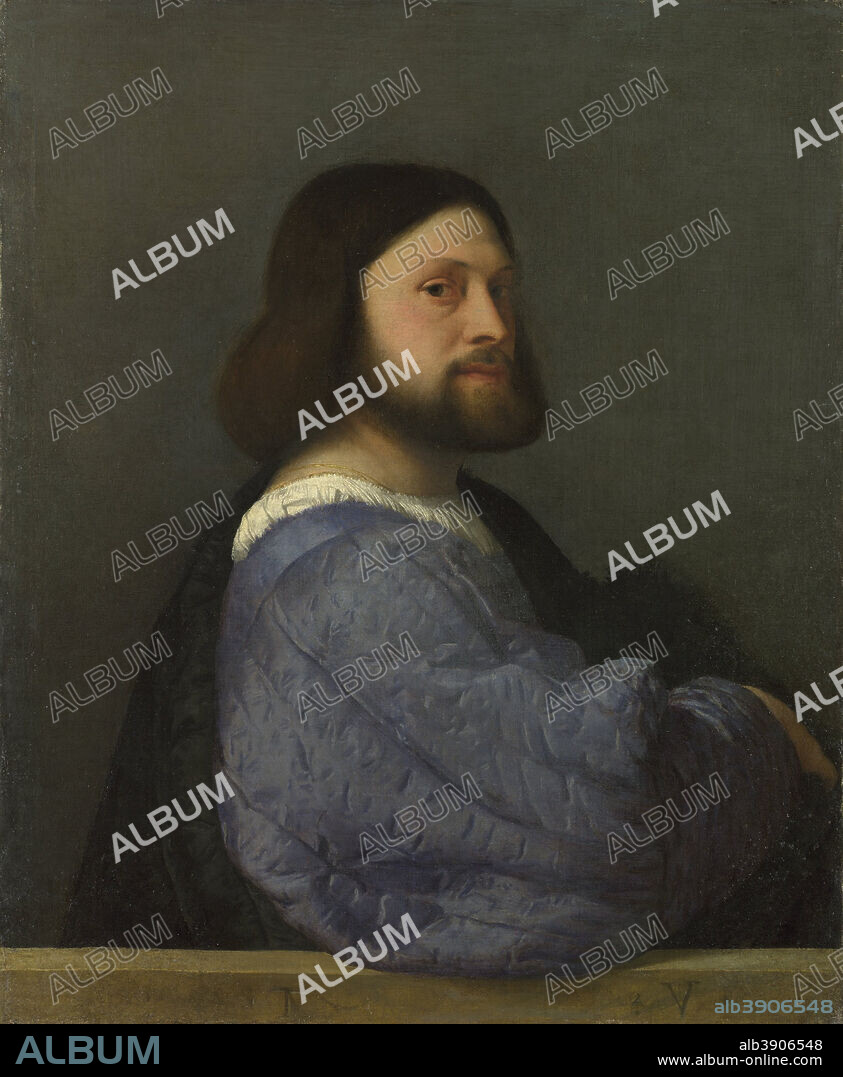 TITIAN. A Man with a Quilted Sleeve. Date/Period: 1500s. Painting. Oil on canvas. Height: 81.2 cm (31.9 in); Width: 66.3 cm (26.1 in).