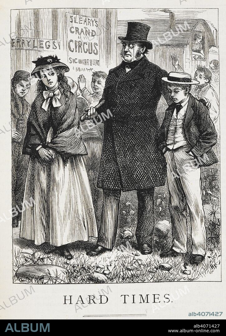 CHARLES DICKENS. Thomas Gradgrind and his two children, Louisa and Tom. Hard Times. London. Illustration. Source: W14/1110.(2). Language: English.
