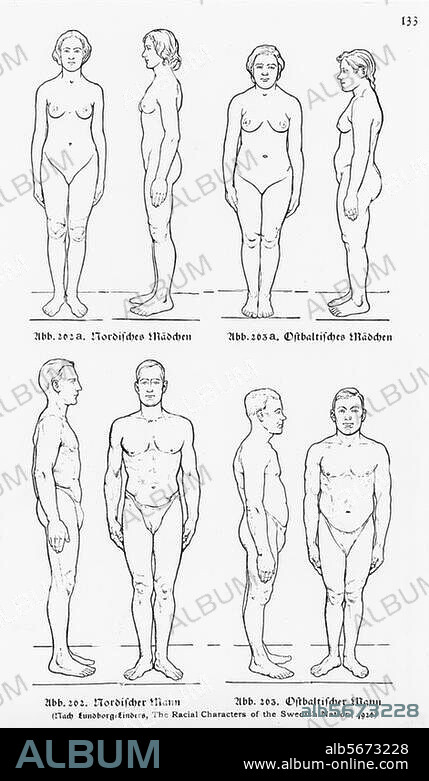 Ethnology / Nazi period:. "Nordic (..) East Baltic girl / / Nordic (..) East Baltic man". Illustrations from: Hans F.K.Günther, Rassenkunde des deutschen Volkes, München (J.F.Lehmanns Verlag) 1935. (Hans Friedrich Karl Günther, social anthropologist and leading ideologue of Nazi race studies; 1891-1968).