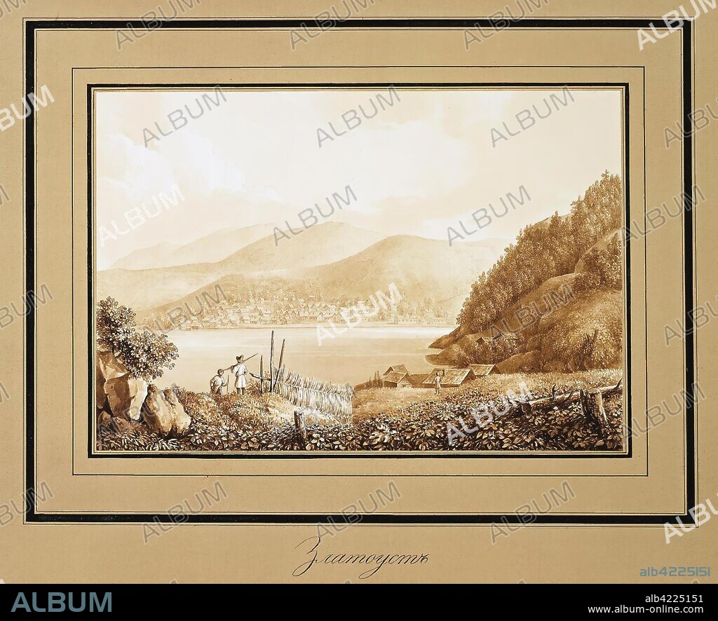 GREGOR VON HELMERSEN. '"The View of Zlatoust on the Shore of the Lake"'. Series "Views of the Ural Mountains". Russia, 1826. Dimensions: 41,5x52,8 cm.